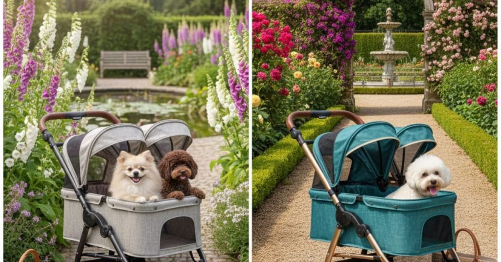 “Double dog stroller for two pets.”