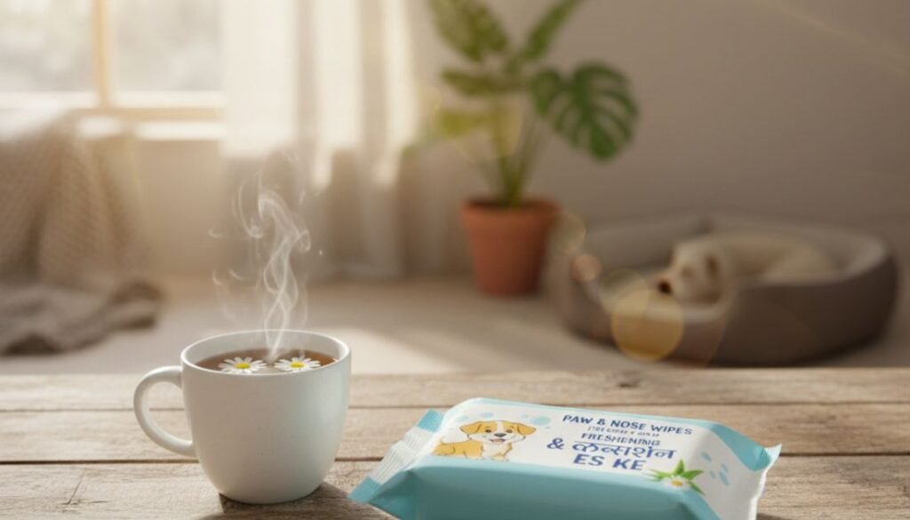 Dog pet wipes used for quick cleaning between baths.