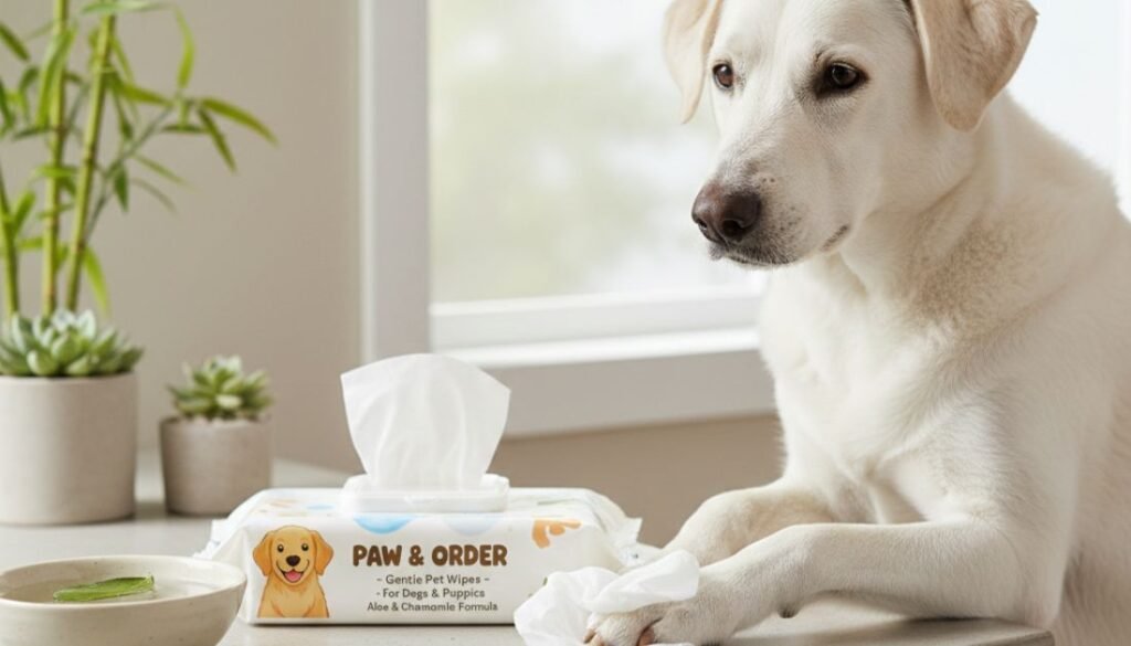 Dog pet wipes suitable for puppies and adult dogs.