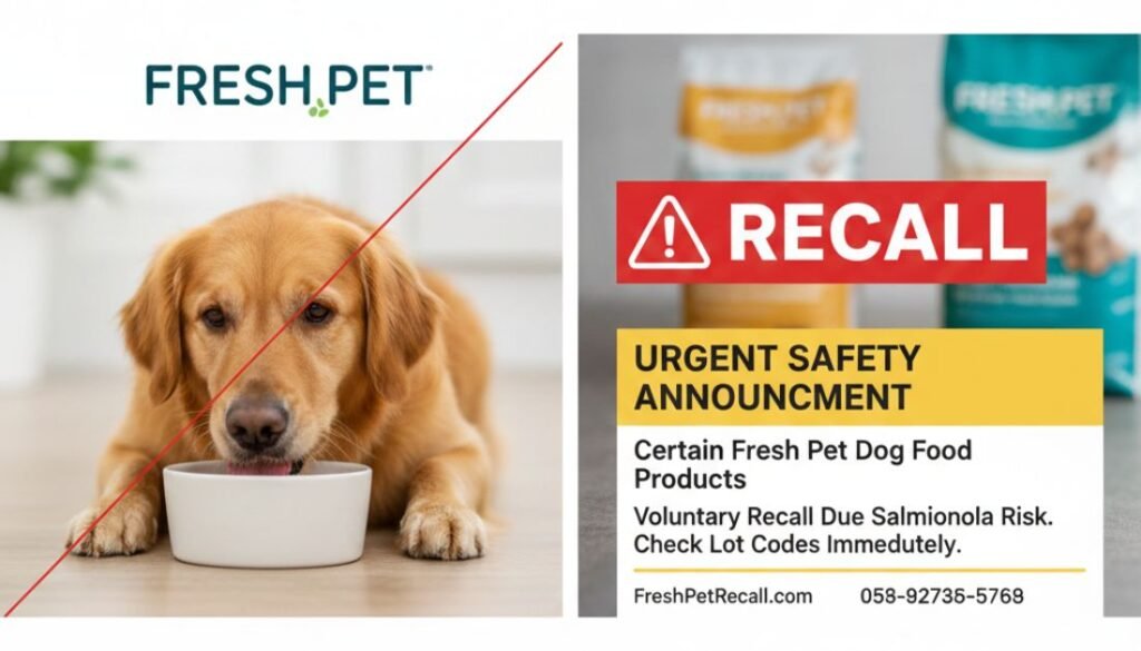 Dog food package affected by fresh pet dog food recall.