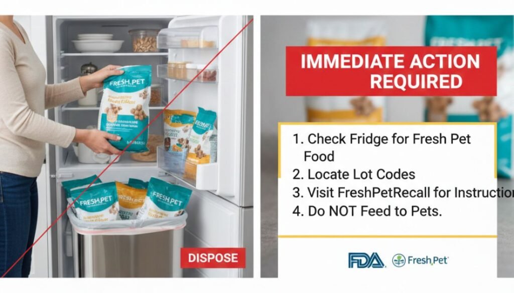 Fresh pet dog food recall notice displayed on product label.