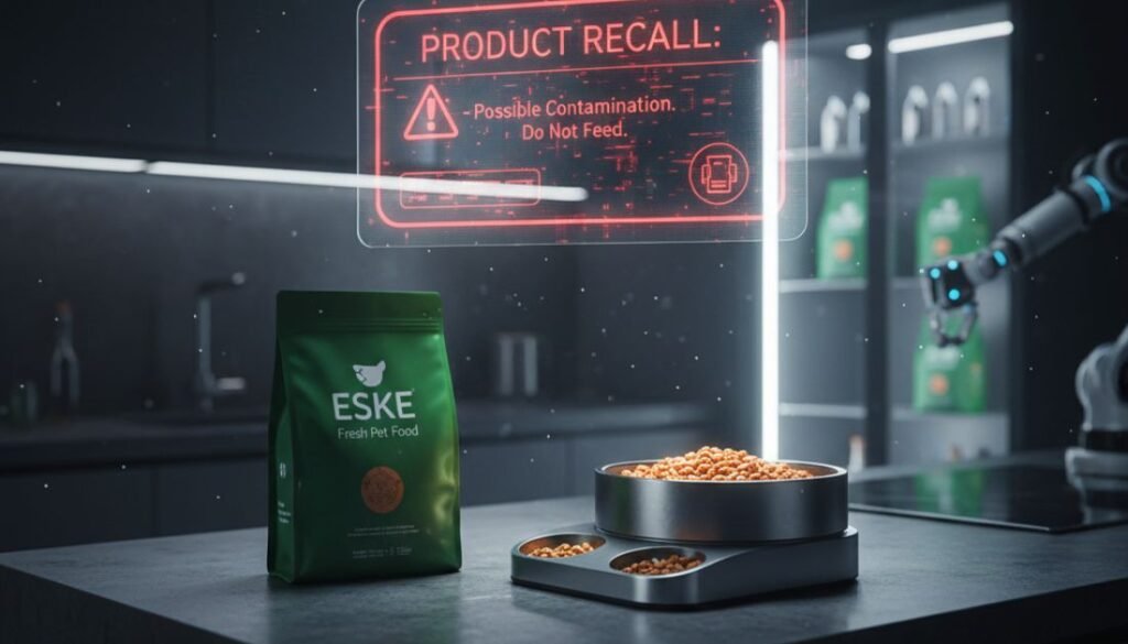 Fresh pet dog food package with safety inspection concept.