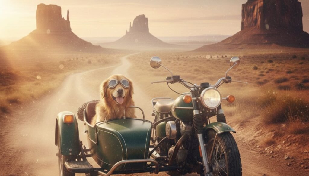 Motorcycle pet carrier for dogs attached securely to a bike.