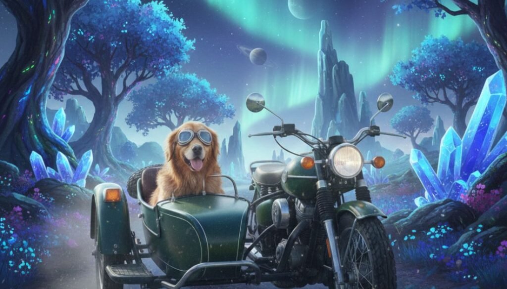 Small dog traveling in a motorcycle pet carrier with mesh ventilation.